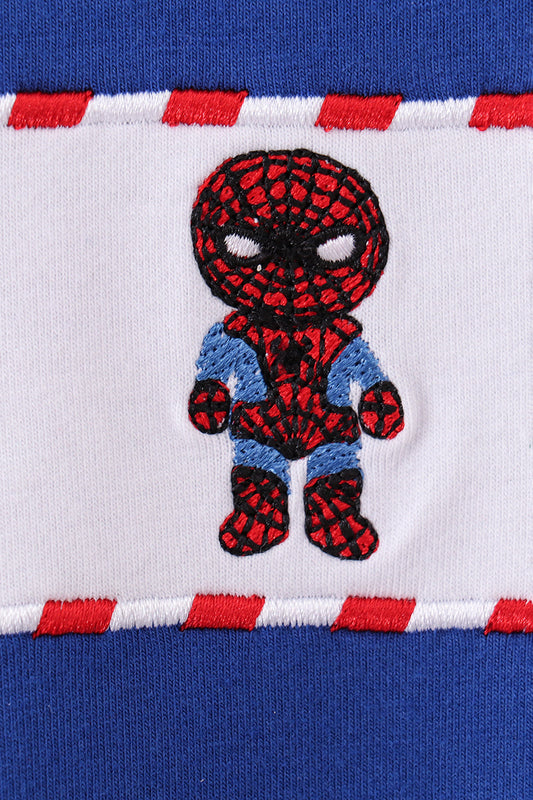 Superhero Gingham Baby Boy Romper – Blue & Red Long Sleeve