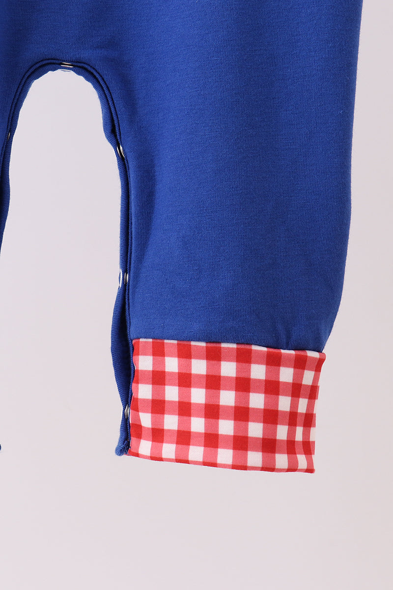 Superhero Gingham Baby Boy Romper – Blue & Red Long Sleeve