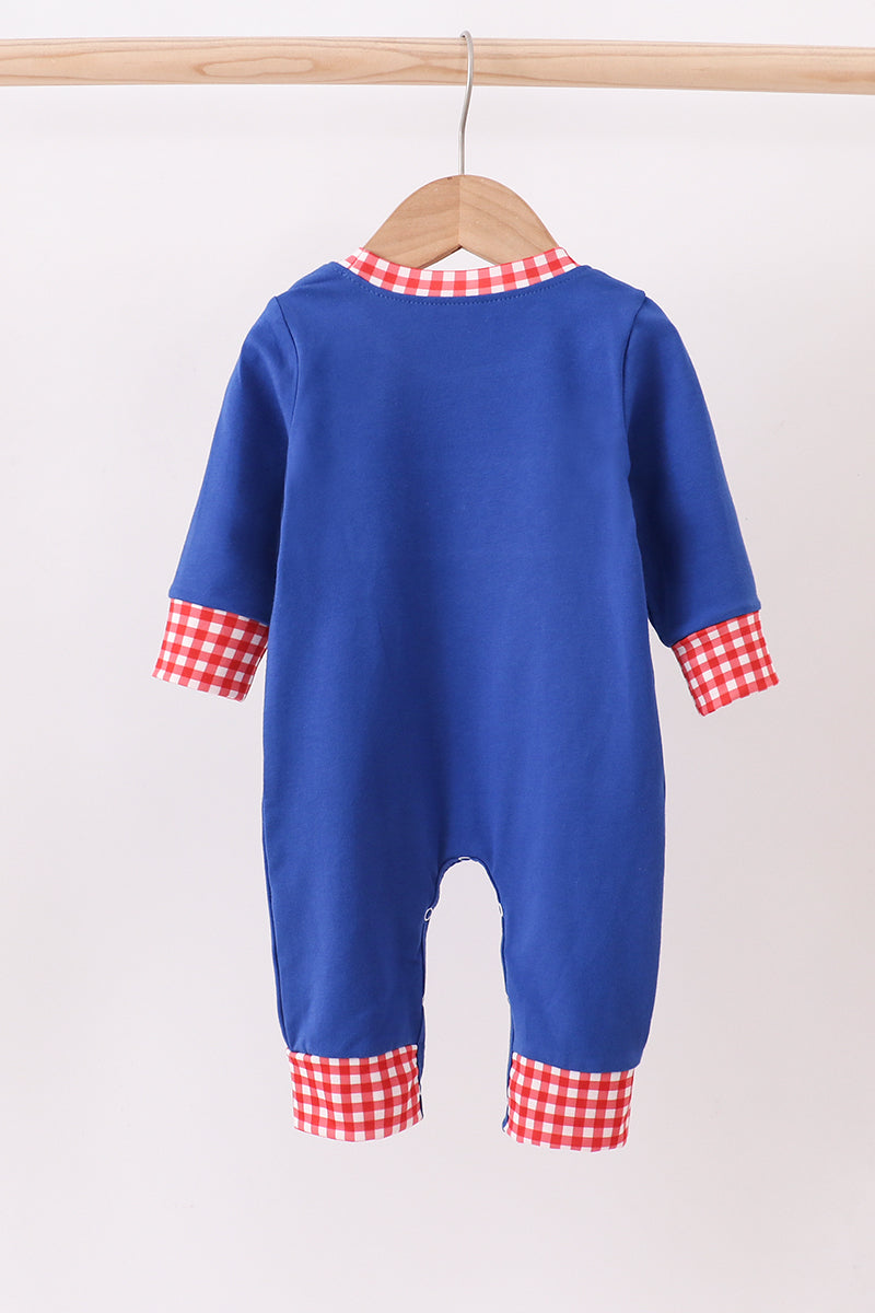Superhero Gingham Baby Boy Romper – Blue & Red Long Sleeve