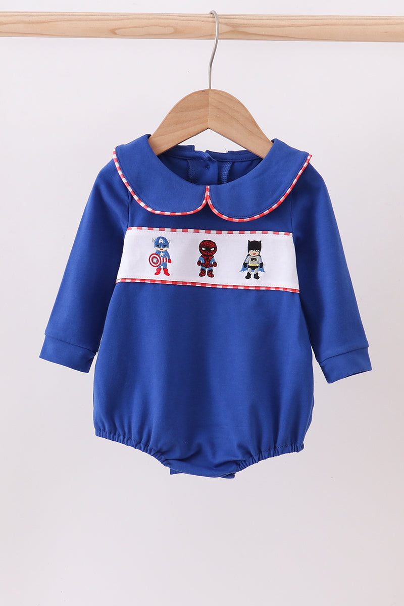 Superhero Smocked Baby Bubble Romper – Blue & Red