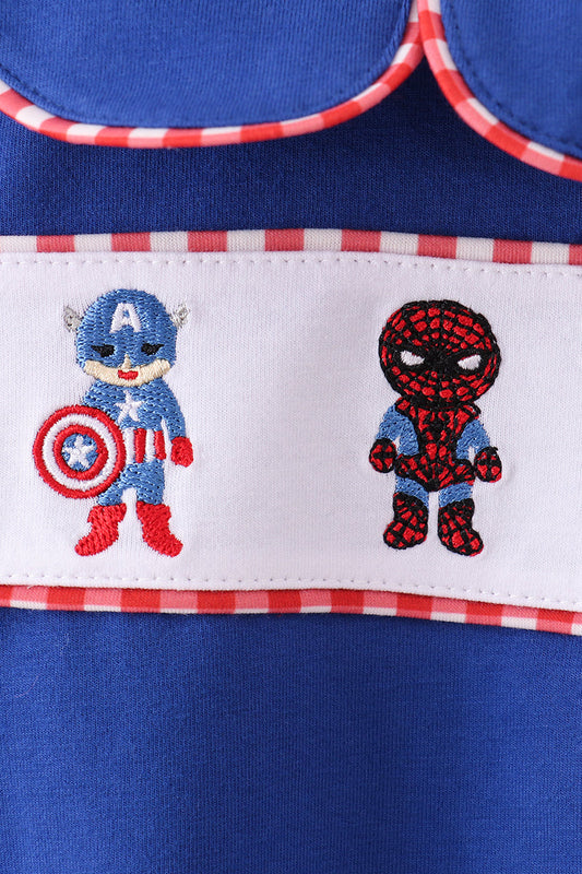 Superhero Smocked Baby Bubble Romper – Blue & Red