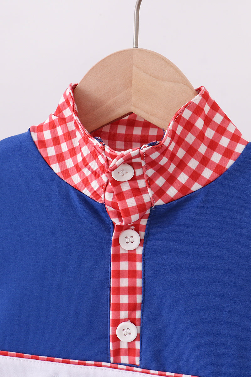 Superhero Gingham Boy’s Long Sleeve Shirt – Blue & Red