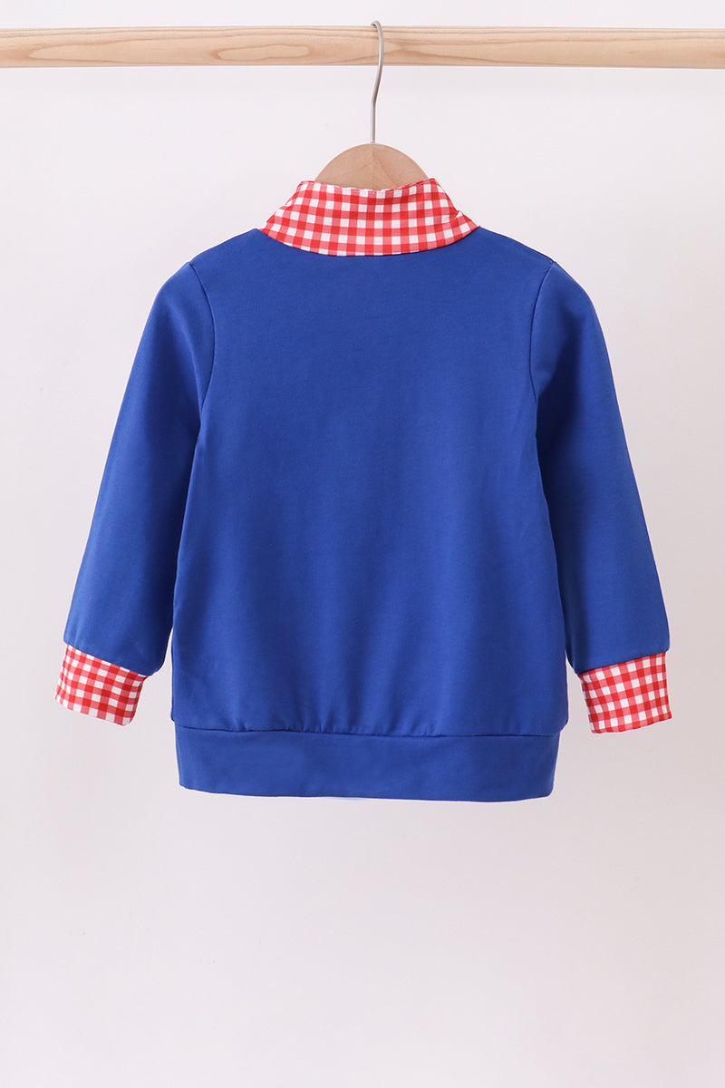 Superhero Gingham Boy’s Long Sleeve Shirt – Blue & Red