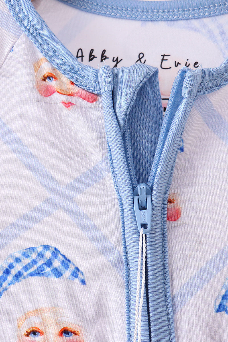 Blue Santa Baby Zip Romper