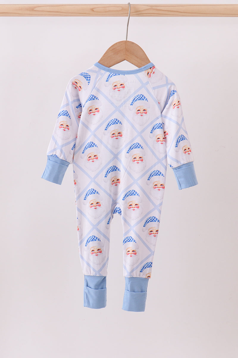 Blue Santa Baby Zip Romper