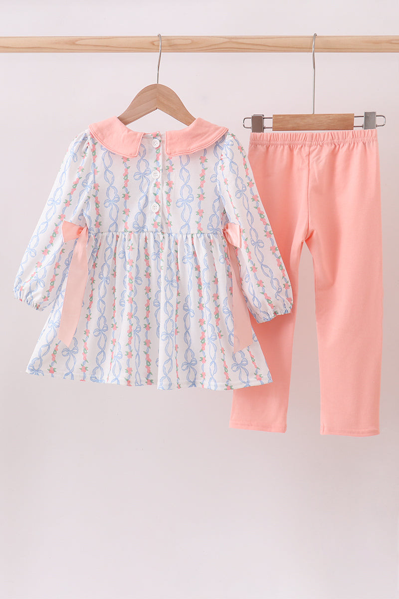 Peach Bow Tunic & Legging Set for Girls