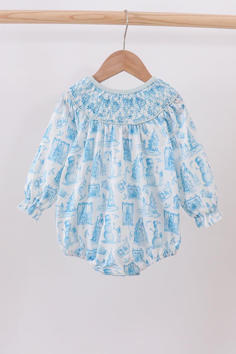 Snowman Smocked Baby Bubble
