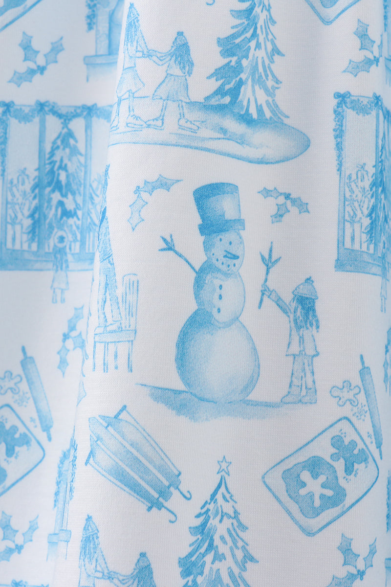 Blue Snowman Smocked Dress