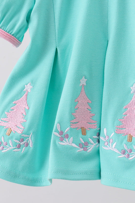 Girls Aqua & Pink Christmas Tree Bloomer Set