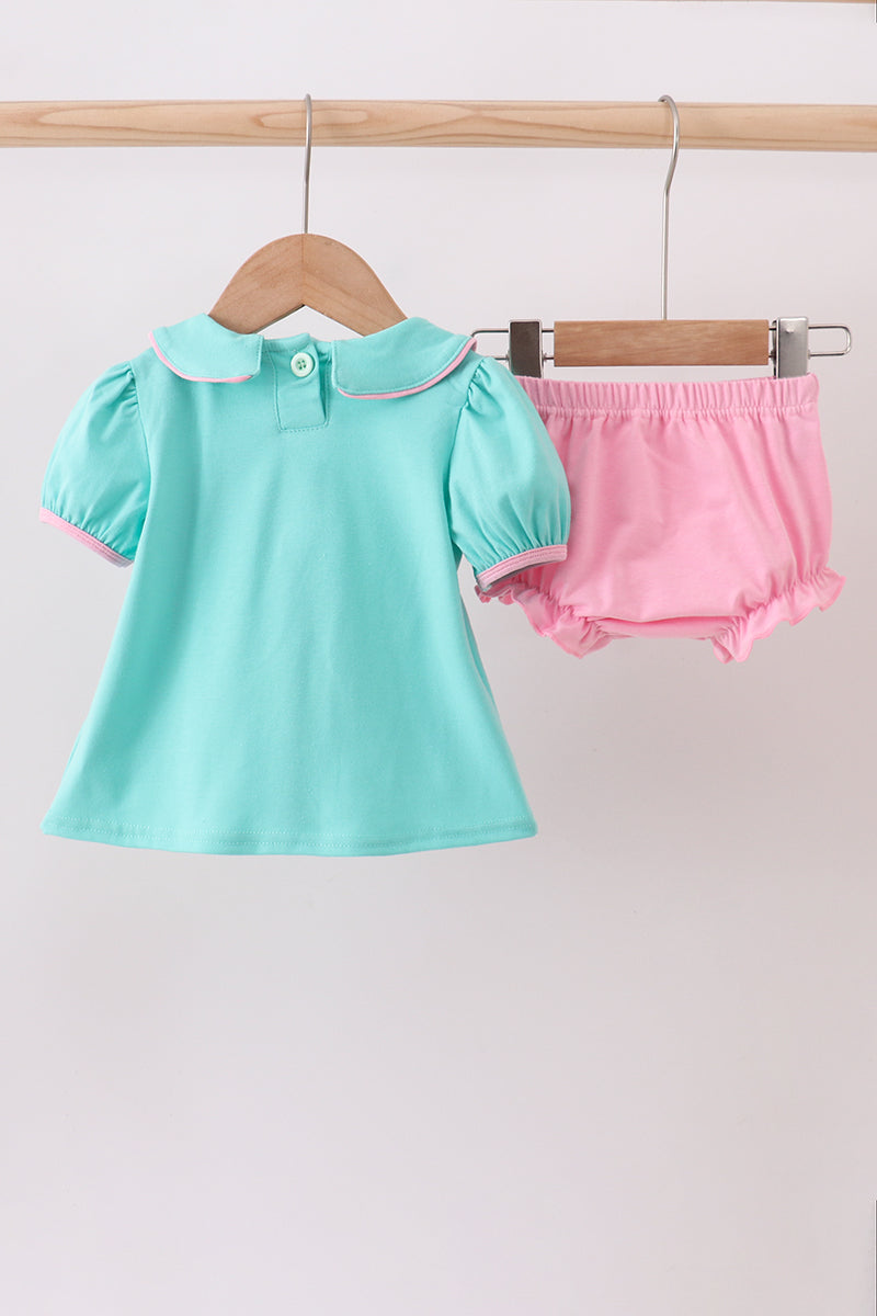 Girls Aqua & Pink Christmas Tree Bloomer Set