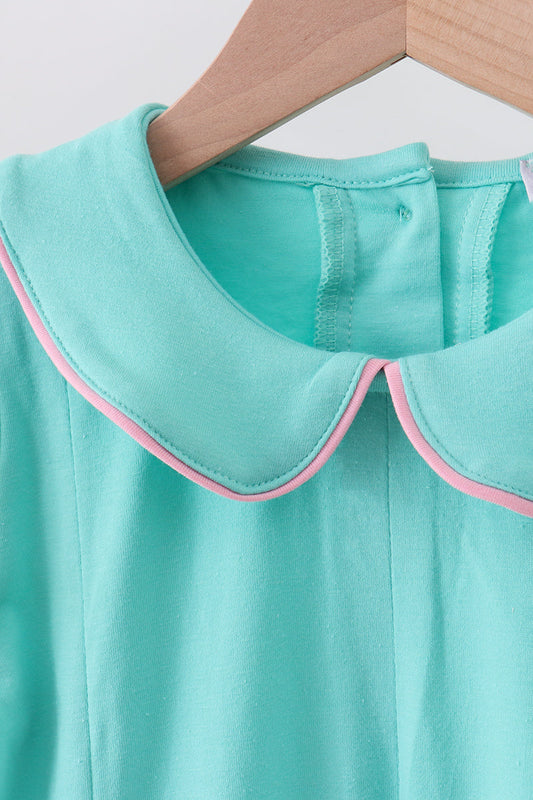 Mint Green Girls Holiday Dress with Pink Tree Embroidery