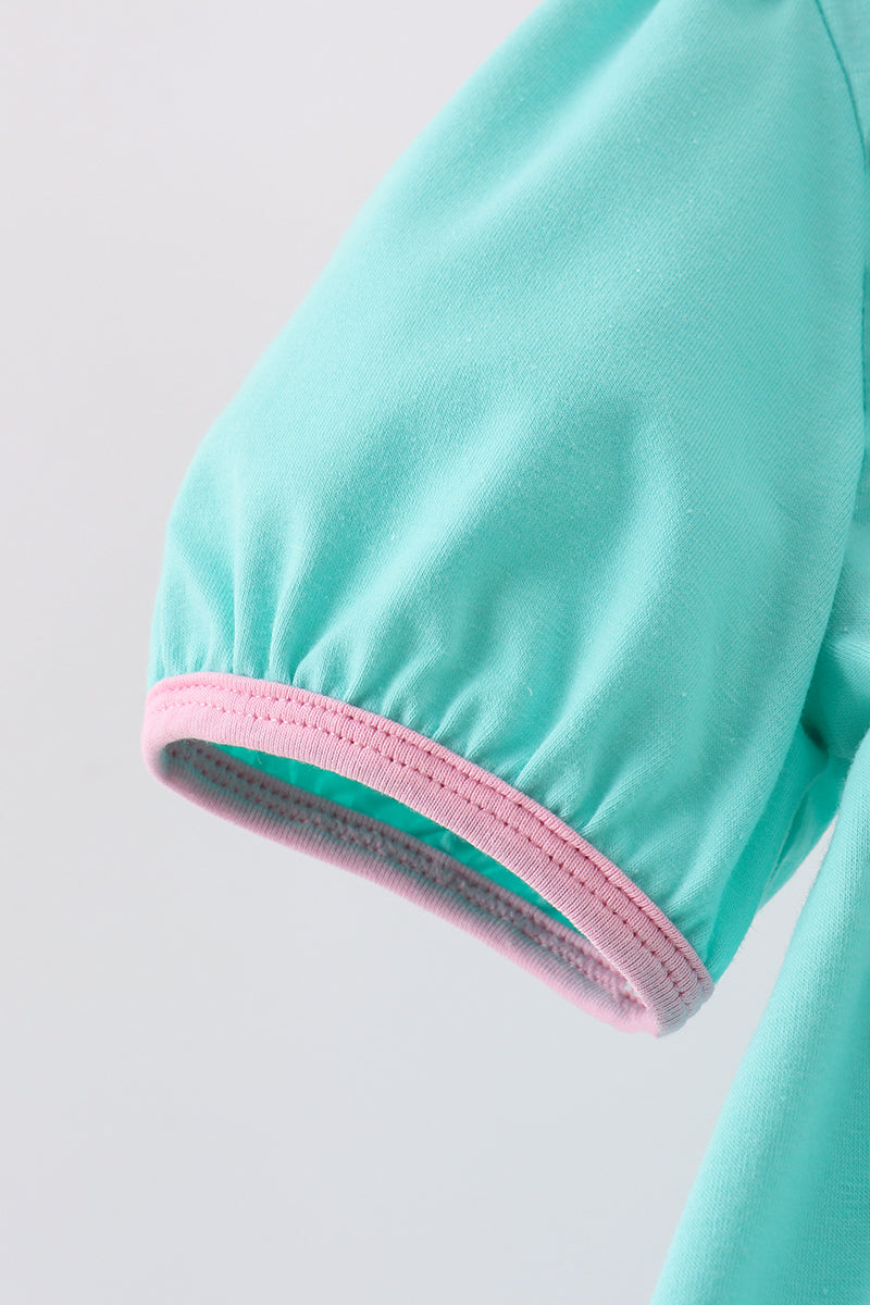 Mint Green Girls Holiday Dress with Pink Tree Embroidery