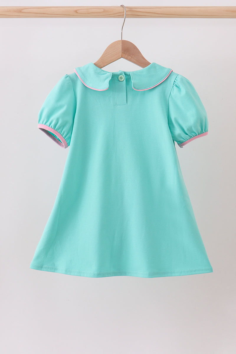 Mint Green Girls Holiday Dress with Pink Tree Embroidery
