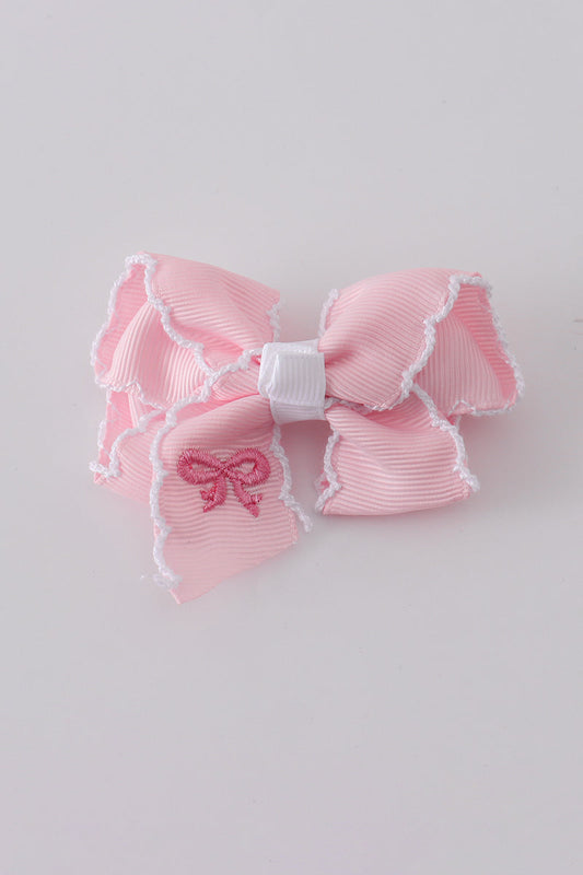 Pink Embroidered Hair Bow