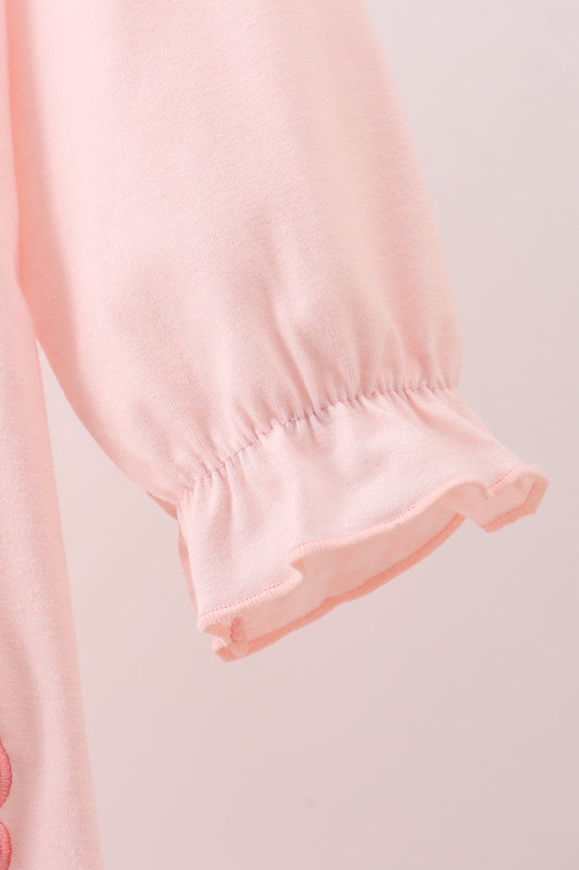 Pink Floral Bow Appliqué Ruffle Dress