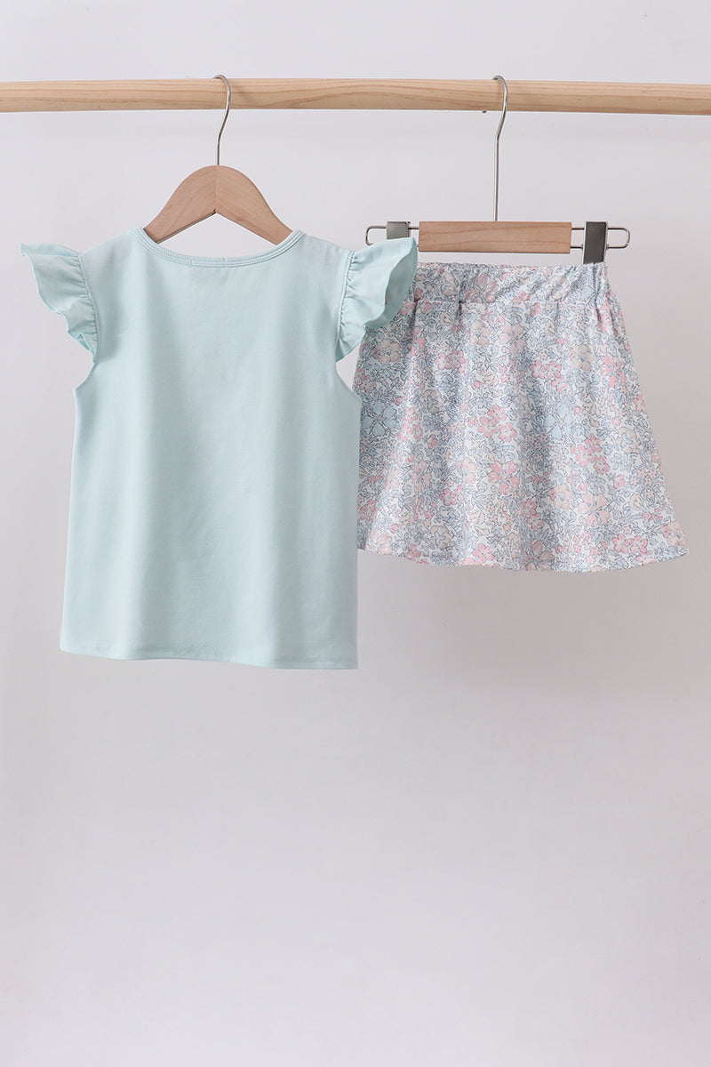Floral Bunny Appliqué Ruffle Skort Set