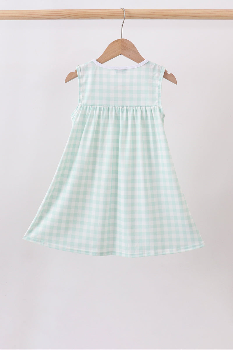 Football French Knot Gingham Ruffle Dress