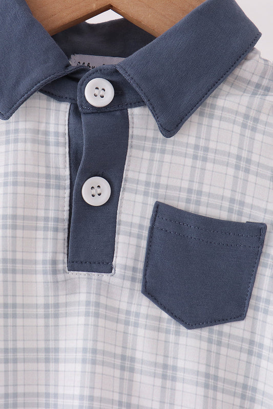 Boys Blue Plaid Collared Bubble Romper