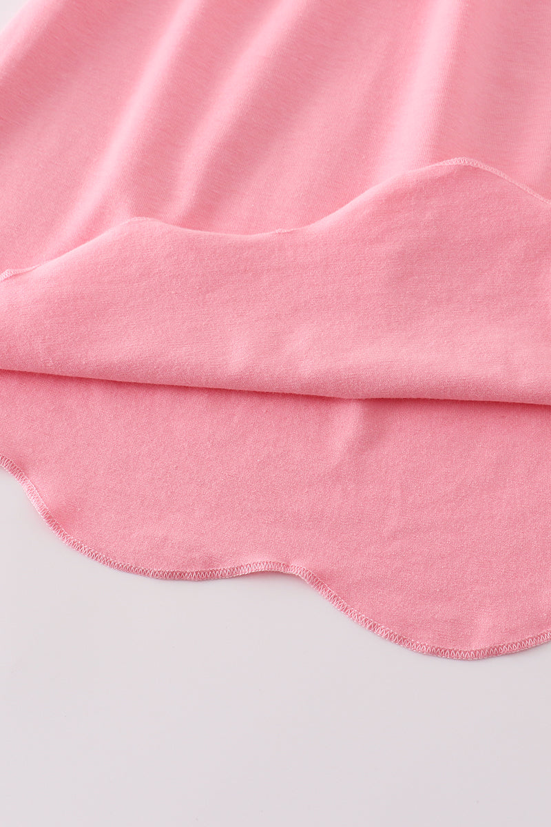 Pink Vase Embroidered Baby Dress – Scalloped Hem & Floral Collar