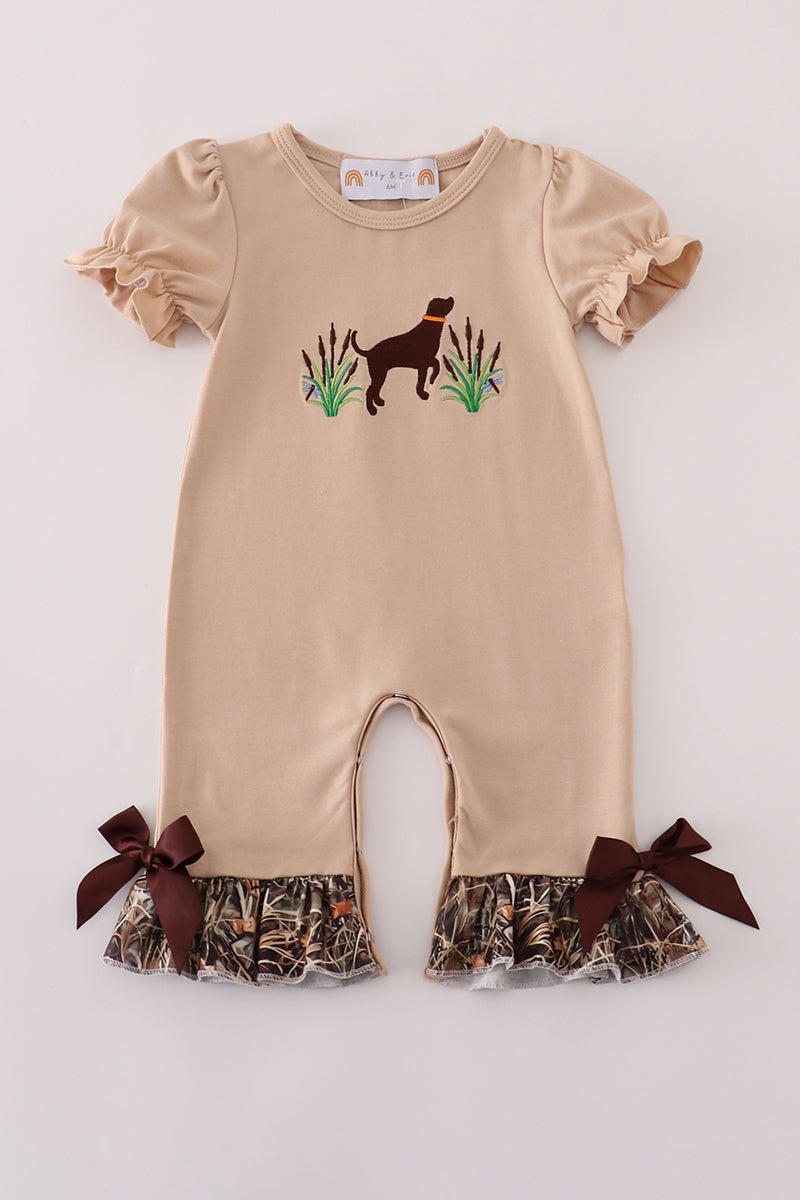 Chocolate Lab Camo Ruffle Baby Romper
