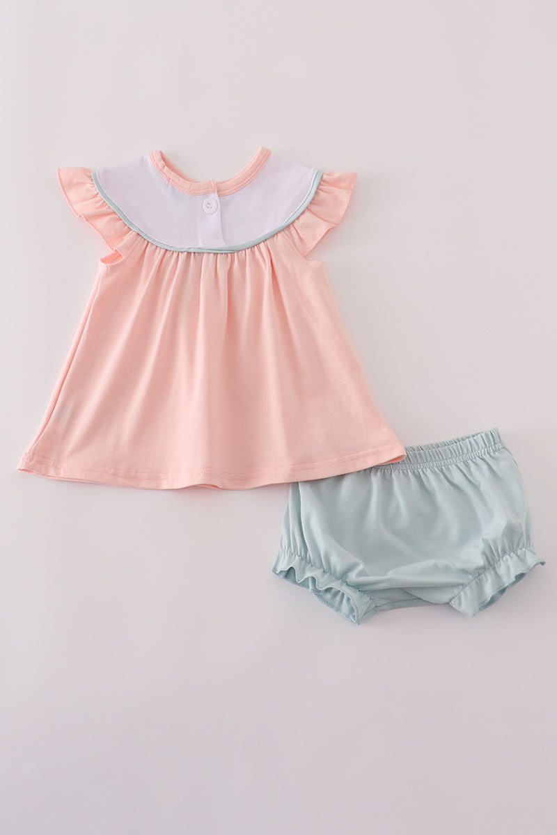 Pastel Pumpkin Flutter Sleeve Top & Bloomer Set – Baby Girl Fall Outfit