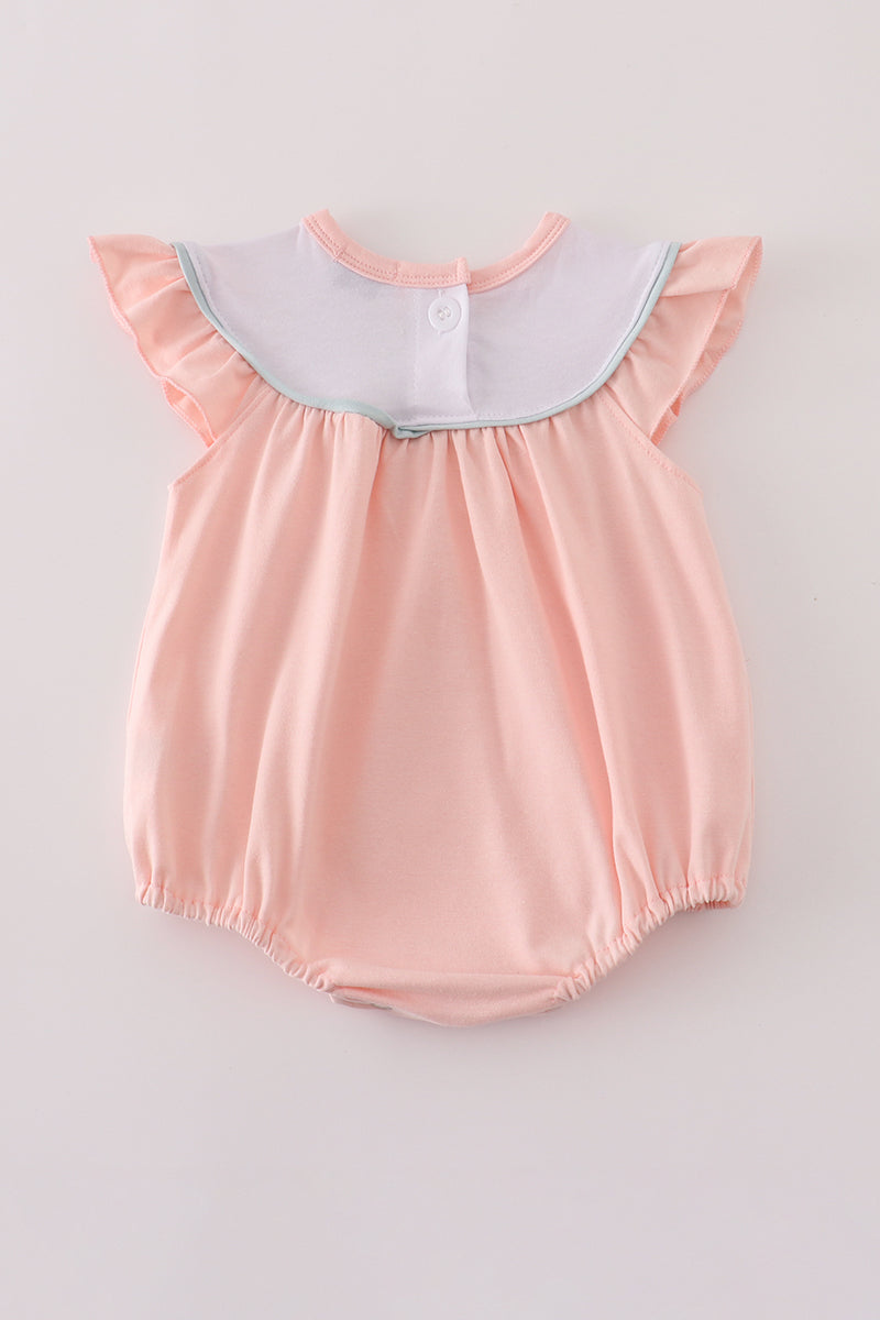 Pastel Pumpkin Flutter Sleeve Romper – Baby Girl Fall Bubble