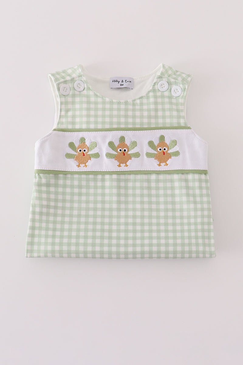 Baby Green Gingham Turkey Romper