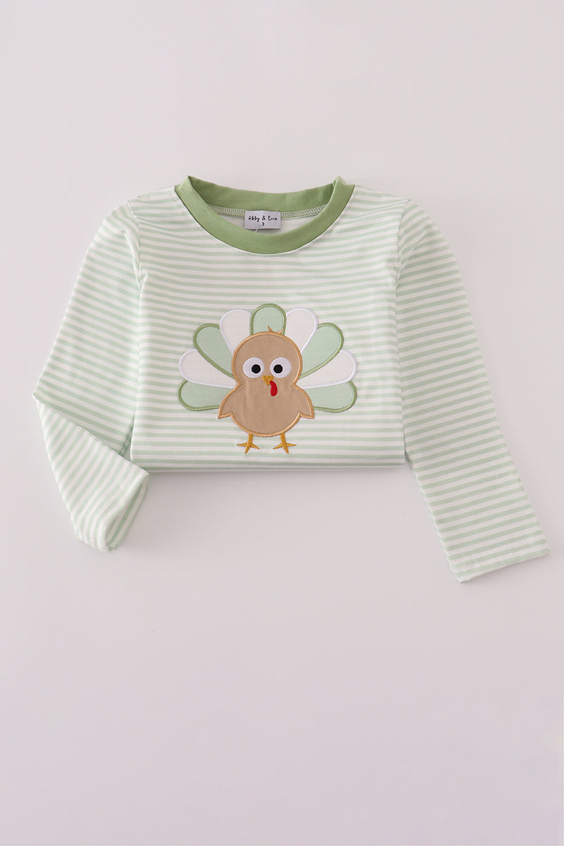 Kids Green Striped Turkey Long Sleeve Top