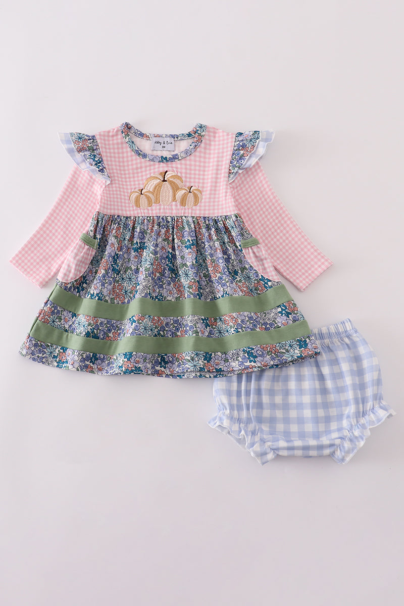 Pumpkin Patch Floral Baby Dress Set with Bloomers