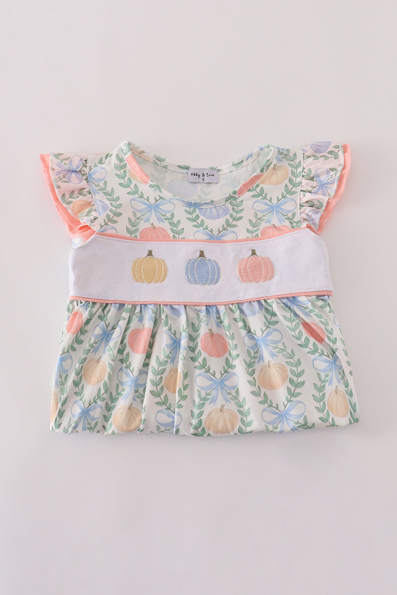 Pastel Pumpkin Smocked Flutter Sleeve Dress