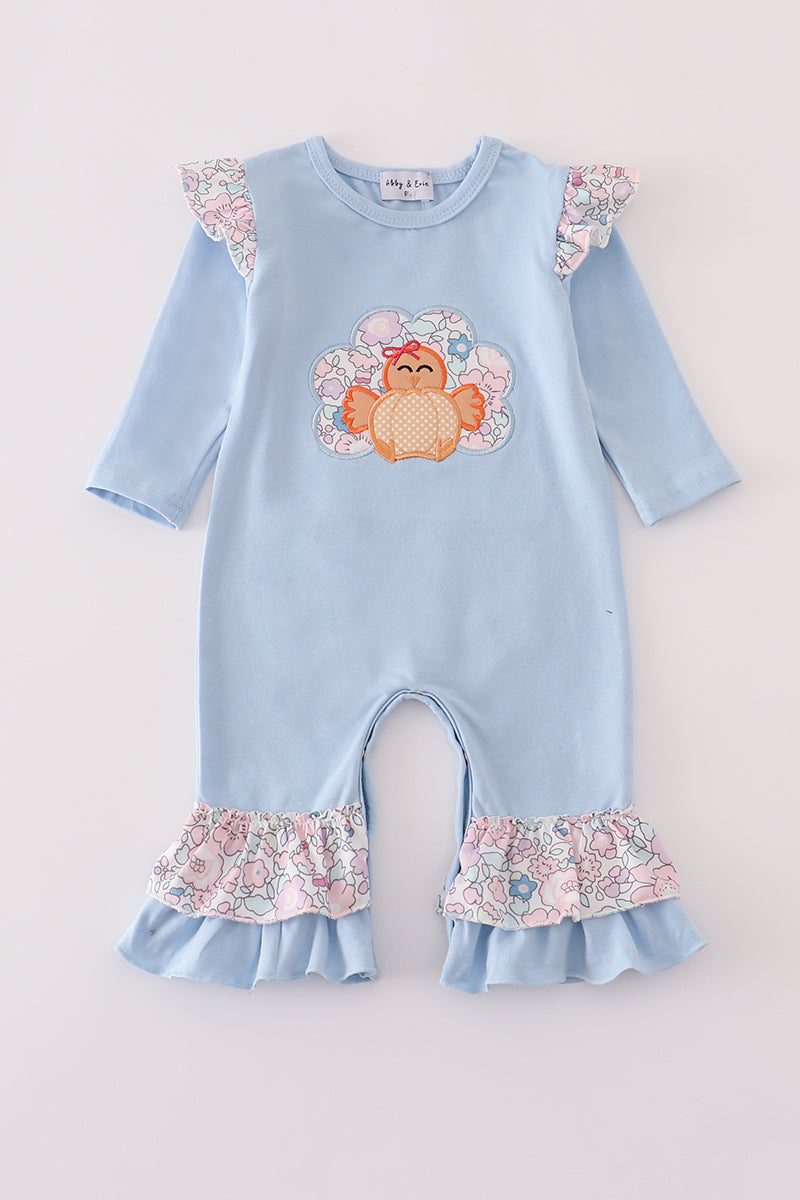 Baby Girl Blue Ruffle Turkey Romper