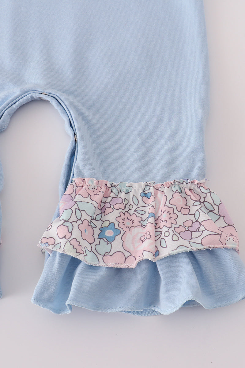 Baby Girl Blue Ruffle Turkey Romper