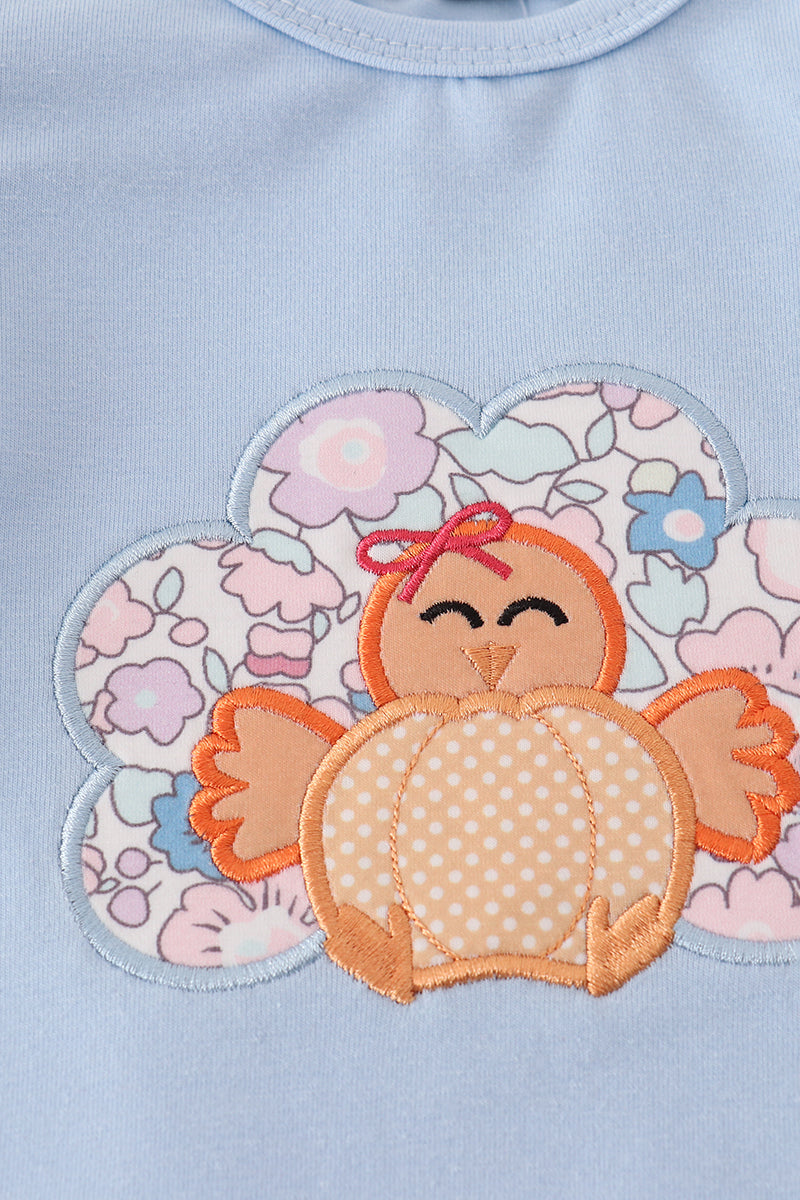 Baby Girl Blue Ruffle Turkey Romper