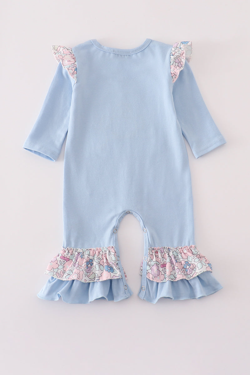 Baby Girl Blue Ruffle Turkey Romper