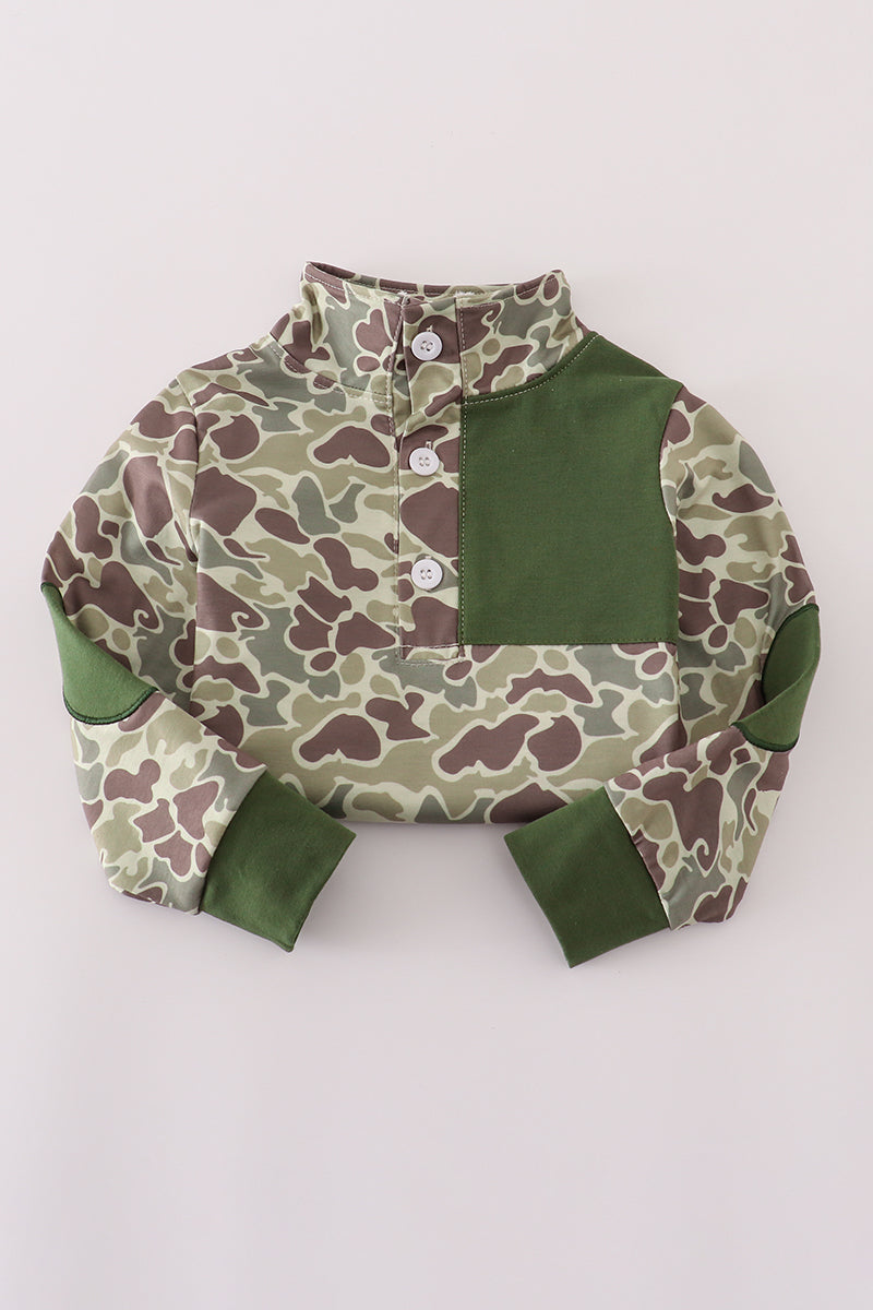 Camo Quarter-Snap Pullover & Olive Jogger Set