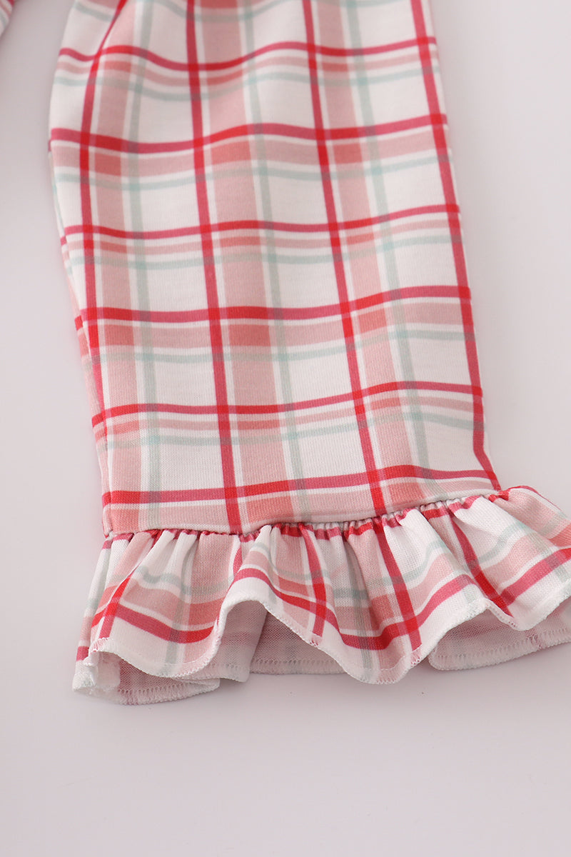 Farmyard Fun Smocked Set – Red Plaid Top & Aqua Ruffle Pants