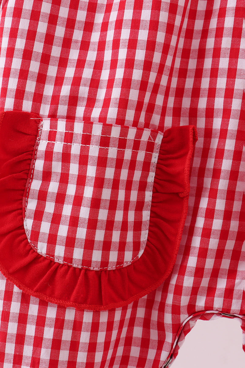 Baby Girls Red Gingham Smocked Christmas Romper – Reindeer & Tree