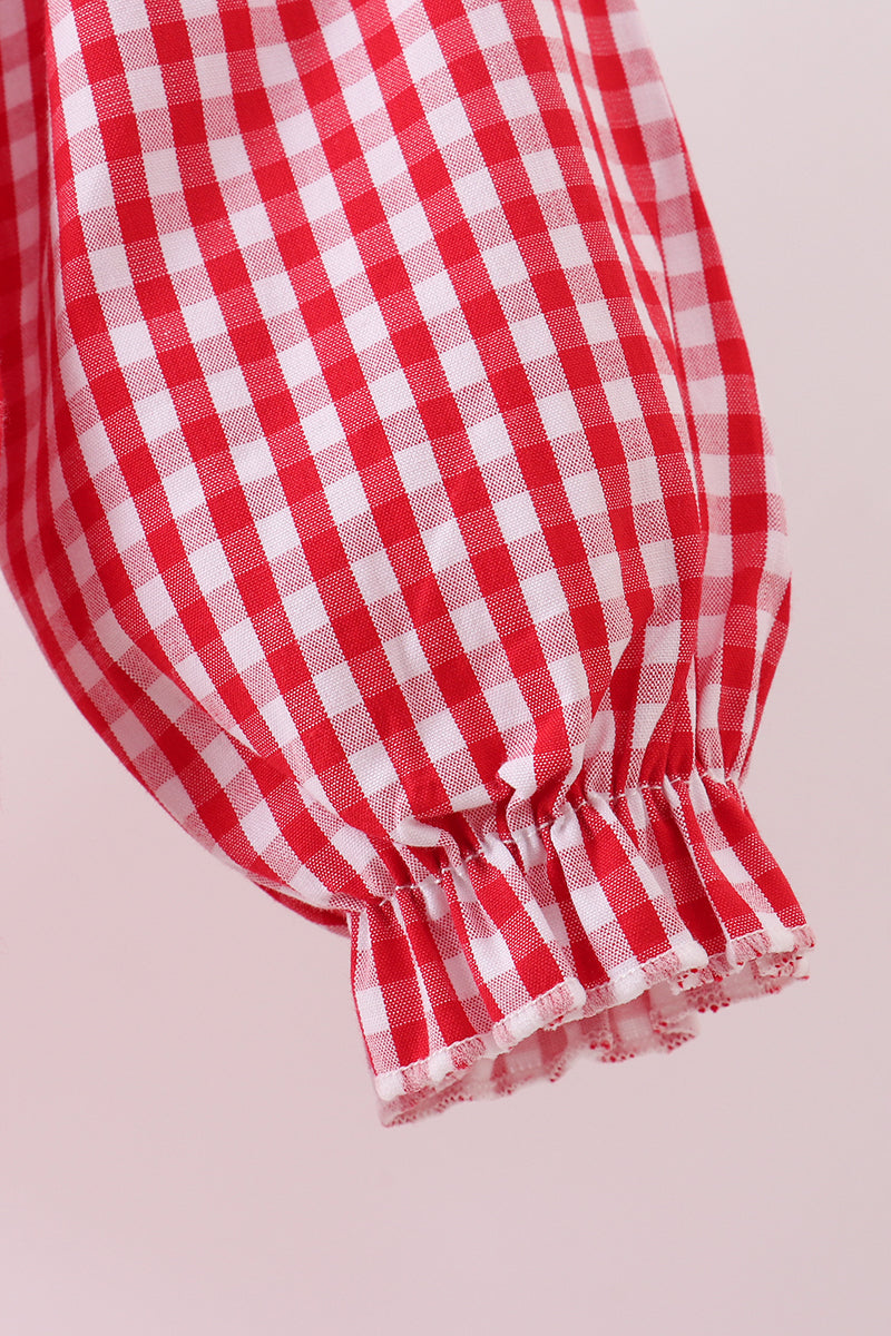 Baby Girls Red Gingham Smocked Christmas Romper – Reindeer & Tree