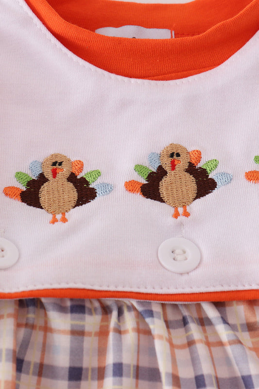 Baby Boy Turkey Embroidered Bubble