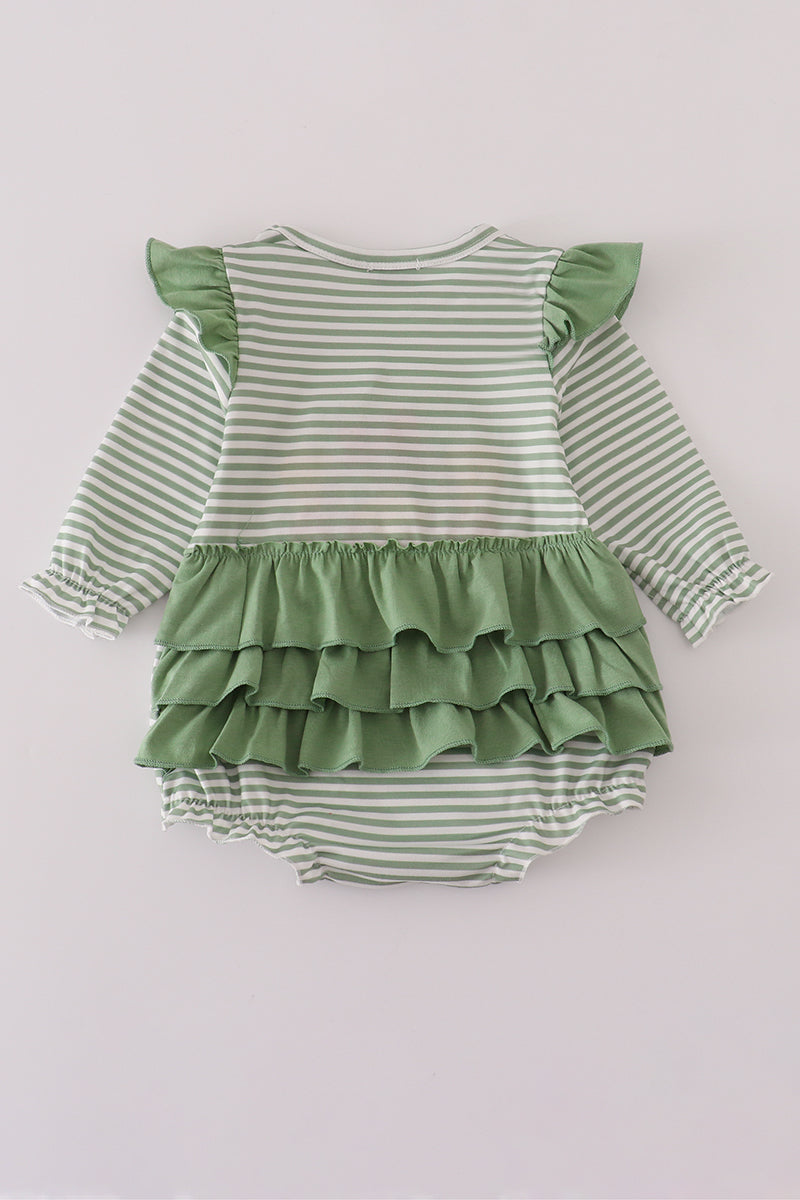 Green Romper with Textured Turkey Appliqué