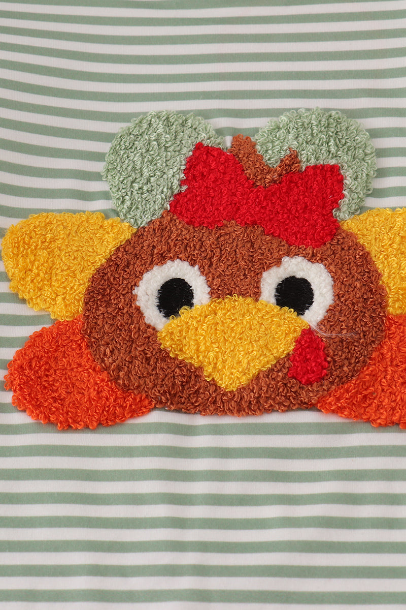 Green Romper with Textured Turkey Appliqué