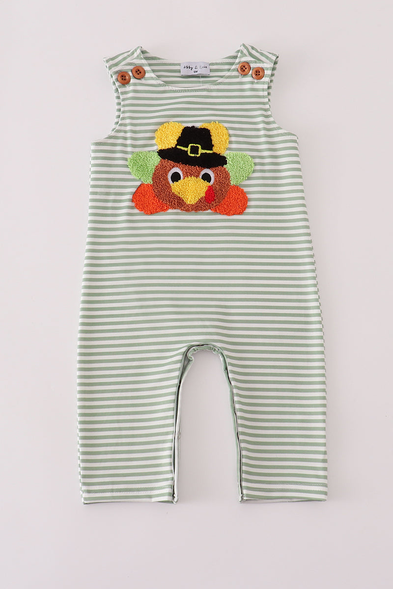 Baby Green Striped Turkey Overalls