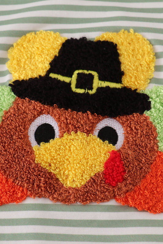 Baby Green Striped Turkey Overalls