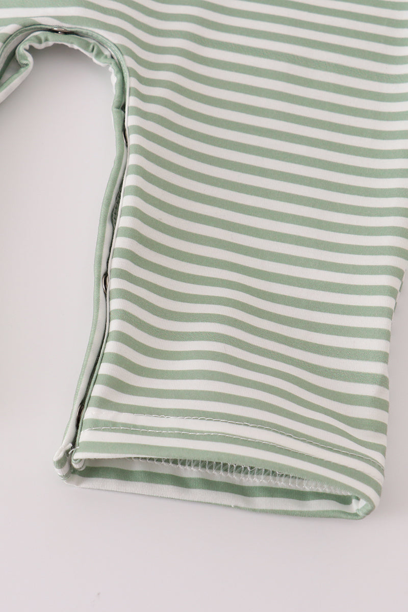 Baby Green Striped Turkey Overalls