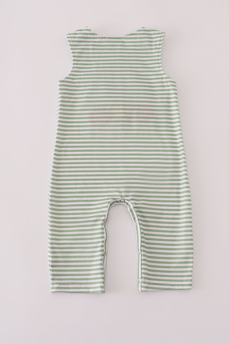 Baby Green Striped Turkey Overalls
