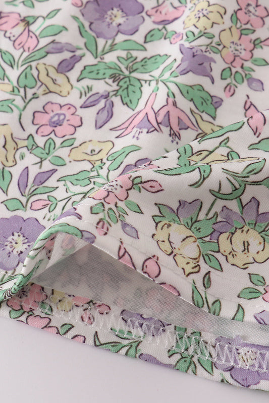 Lavender Floral Ruffle Cuff Dress – Toddler & Little Girls