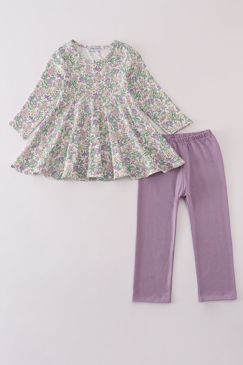 Lavender Floral Tunic & Legging Set – Toddler & Little Girls