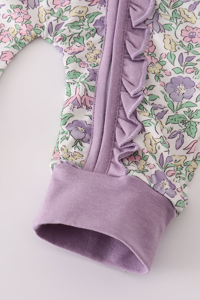 Lavender Floral Ruffle Zip Romper – Baby Girls
