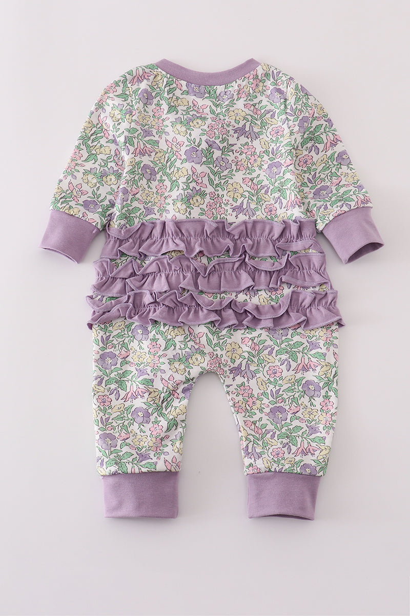 Lavender Floral Ruffle Zip Romper – Baby Girls