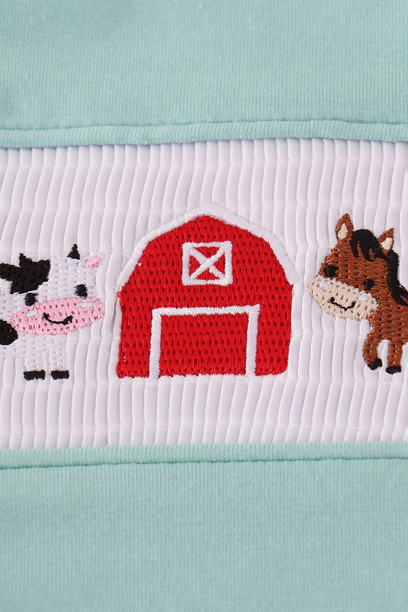Farm Friends Smocked Top & Gingham Pants Set